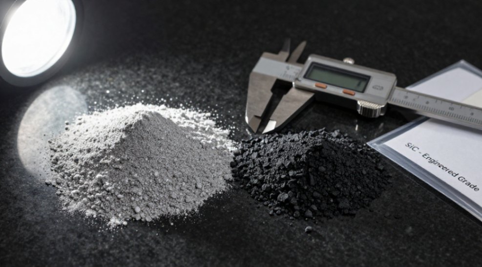 Controlled, engineered powder versus unsuitable 'black grit' for brake pad manufacturing.
