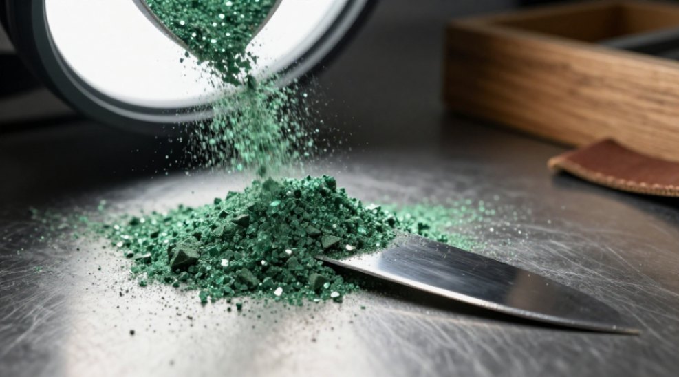 Green silicon carbide powder, known for its sharp, hard grains, is the ideal abrasive for achieving a razor-sharp edge on tools.