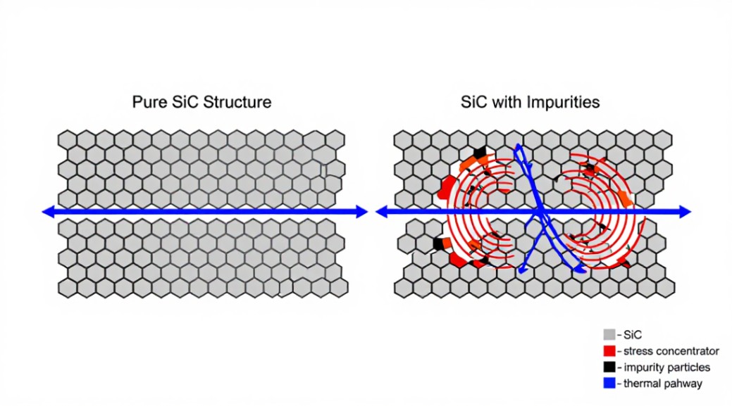 Impurities disrupt the crystal lattice, concentrating stress and hindering thermal conductivity.