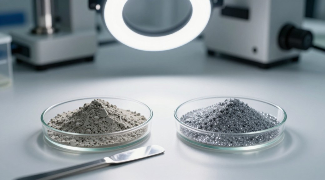 A direct visual comparison between standard industrial SiC powder and the fine, homogeneous quality required for aerospace.