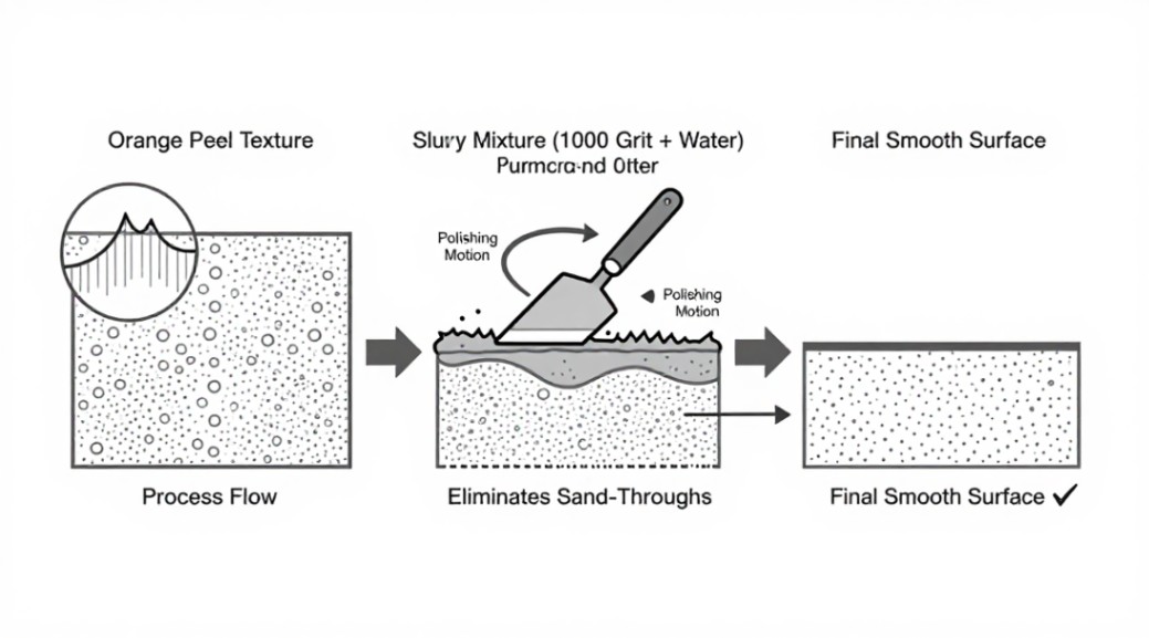 Fig. 1: The slurry sanding process transforms a textured surface into a smooth finish.