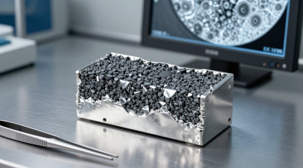 A composite SiC-Al coating microstructure, engineered for superior erosion-corrosion performance.