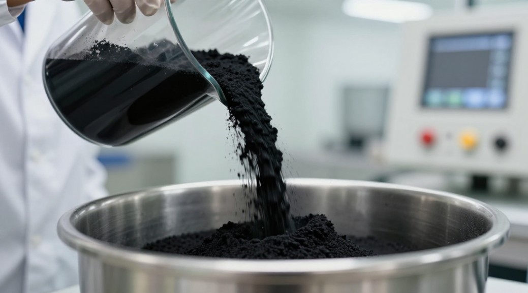 The clean, controlled pour of low-dust black SiC minimizes airborne particles and workplace hazards.