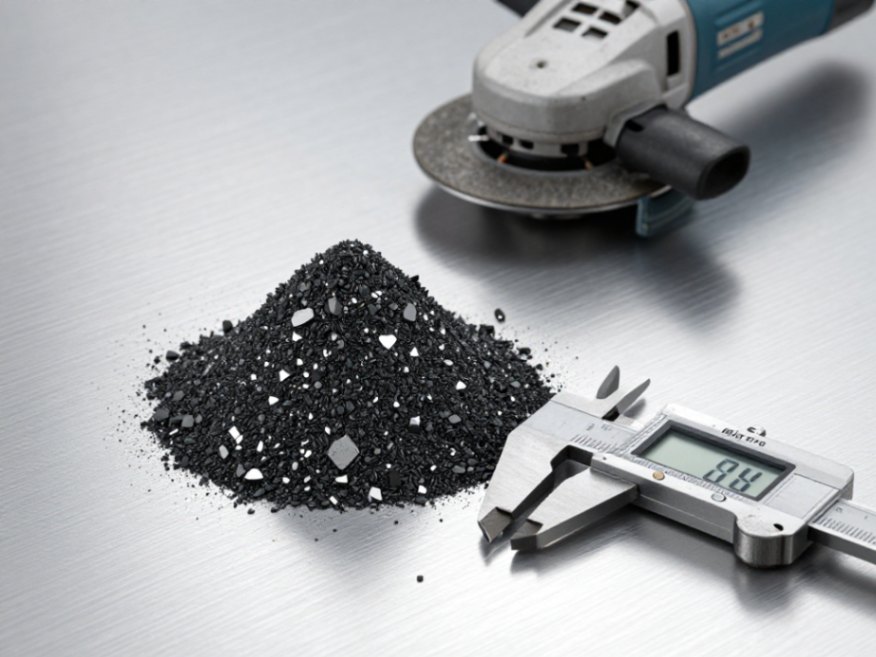 A close-up view of 220 grit silicon carbide particles, highlighting their sharp, jagged structure and precise size.