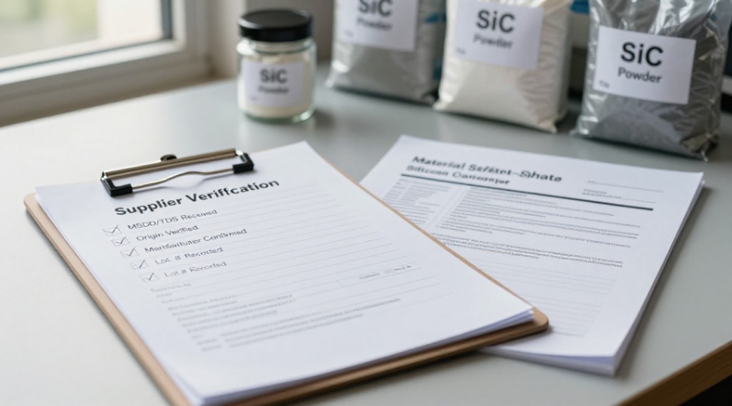 A verification checklist and technical documents for vetting a silicon carbide supplier.
