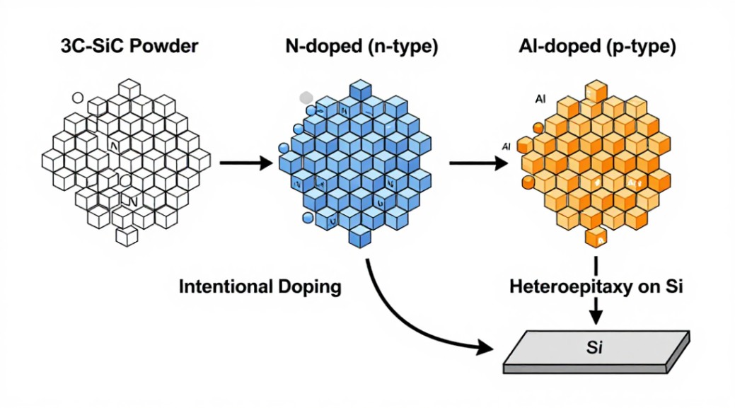 Figure: Comparison of pure, n-type, and p-type doped SiC powder research materials.