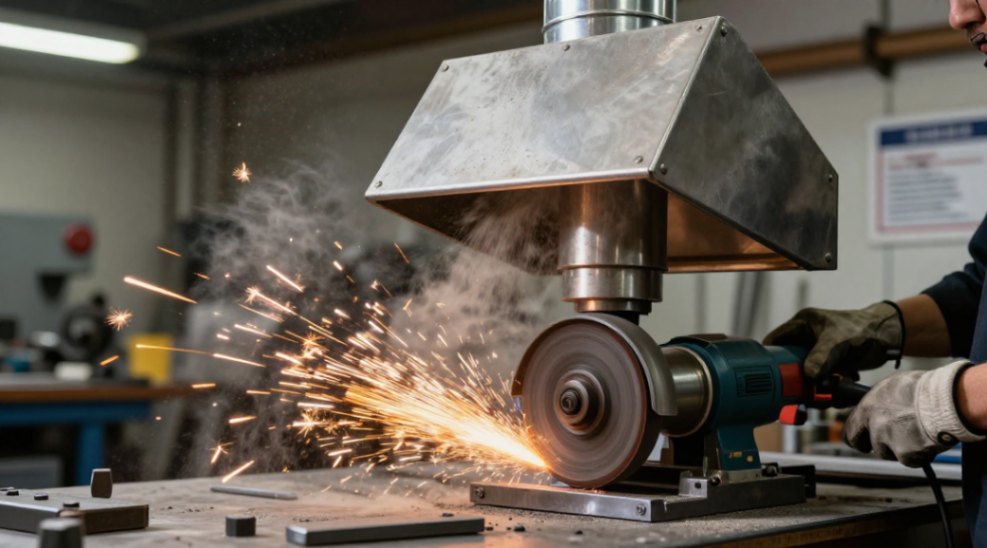 A dust collection hood positioned as close as possible to the source of silicon carbide dust.
