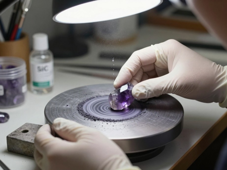 Demonstrating the even, figure-eight motion used during the grinding step.