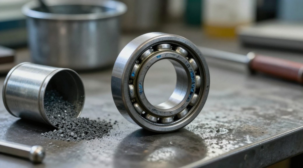 A catastrophic lapping burn on hardened steel, caused by using the wrong micron size abrasive powder.