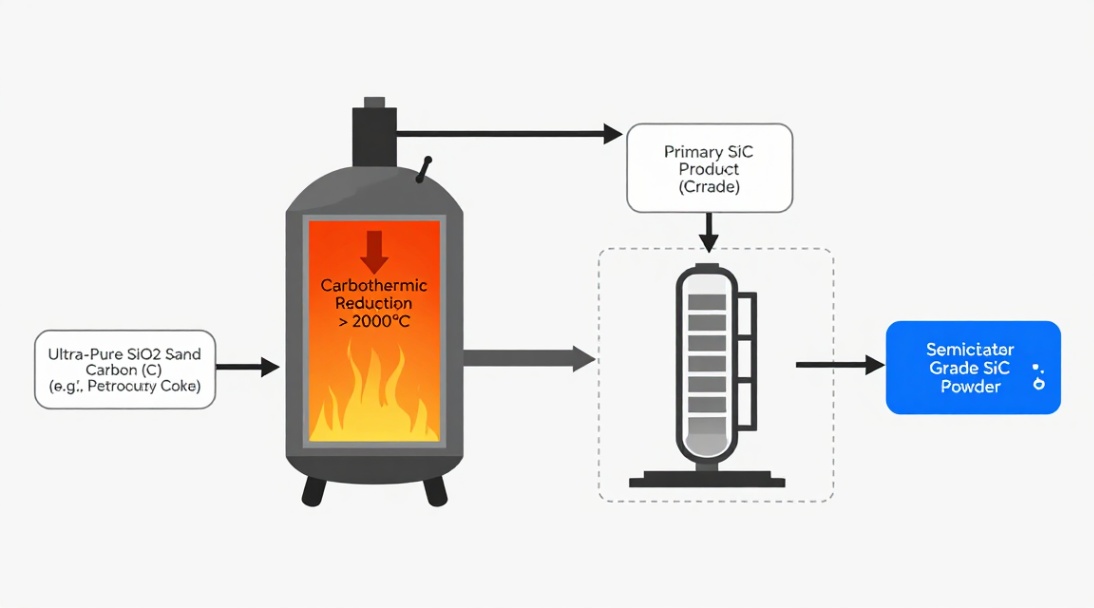 A schematic of the modified Acheson process showing the reaction and subsequent purification steps.