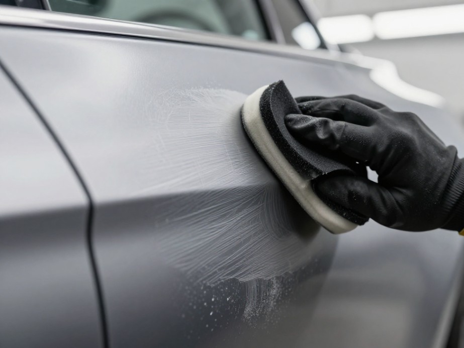 Proper cross-hatch sanding pattern creates a uniform matte finish for optimal paint adhesion.