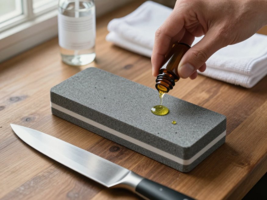 Applying honing oil is a key maintenance step to prevent glazing and ensure consistent cutting performance.