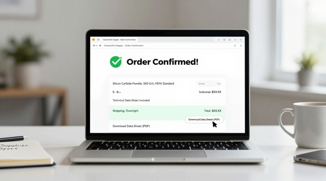 Order confirmation page from a specialized online industrial distributor.