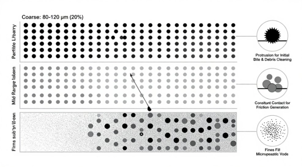 A blended particle size distribution is critical for optimal performance, minimizing rotor wear and noise.