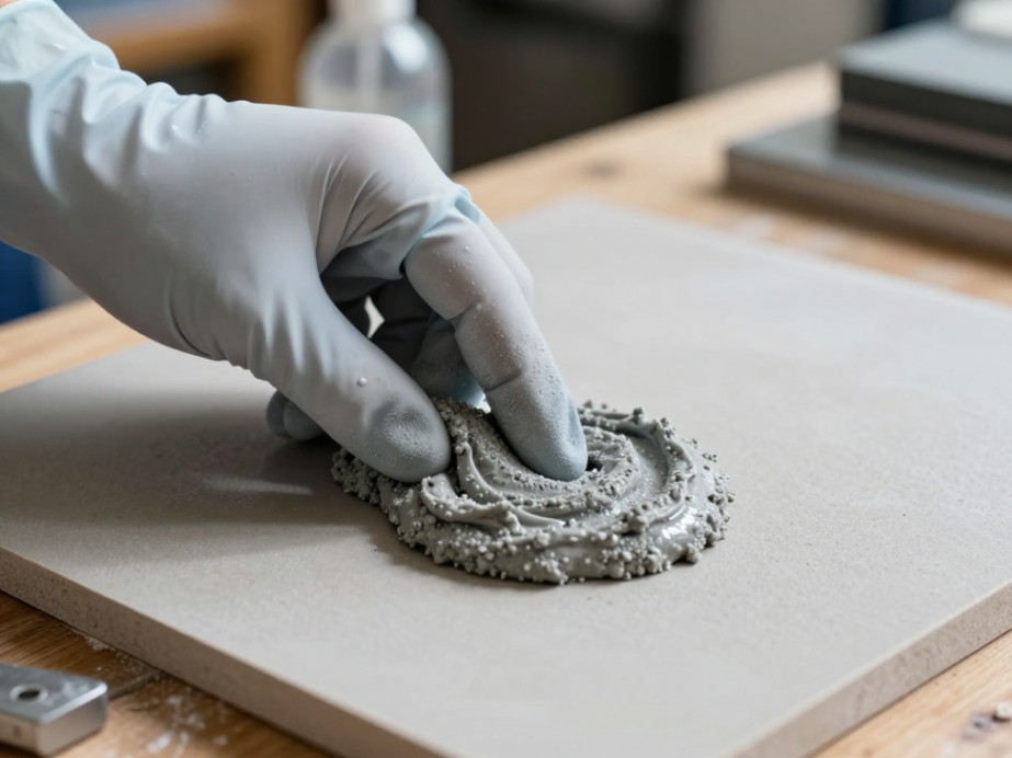 Applying 400 grit silicon carbide compound in a circular lapping motion.
